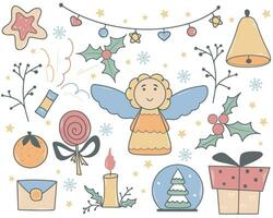 Hand drawn Christmas set with angel vector