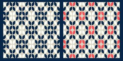 Set of Traditional knitting pattern. Minimalist knitwear woolen background closeup. Modern ornament in white, blue and red color. Vector illustration for print, handmade, craft, needlework, textile