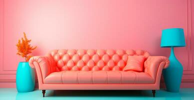 Stylish modern sofa, pastel bright background - AI generated image photo