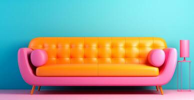 Stylish modern sofa, pastel bright background - AI generated image photo