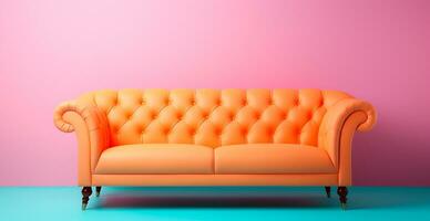 Stylish modern sofa, pastel bright background - AI generated image photo