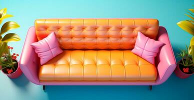elegante moderno sofá, pastel brillante antecedentes - ai generado imagen foto