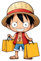 cartoon anime onepiece with  shopping bag  with ai generative png