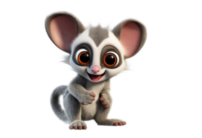 Cute realistic cartoon cub galago. 3D mascot character. AI generative png