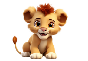 mignonne réaliste dessin animé bébé lion. 3d mascotte personnage. ai génératif png