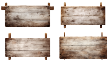 Realistic set of wooden plaques and signboards isolated on transparent background. Different blank for text plates made of natural wood and oak. AI generative png