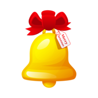 Golden metal bell with red bow isolated png