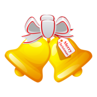 Christmas golden bells with white big bow. Christmas symbol, school bell, cartoon bell. png