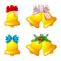 Golden bells with different ribbons. Objects for Christmas. png