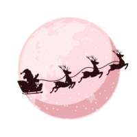 Cartoon night moon with the silhouette of Santa Claus in the sleigh. greeting card for Christmas day png