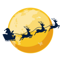 Orange night moon with the silhouette of Santa Claus in the sleigh. Christmas day. png