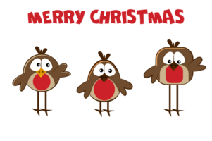 Three cute little bullfinchs. In cartoon style New Years bird. Isolated png