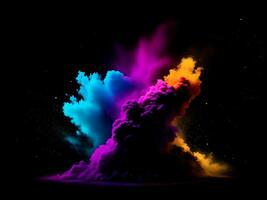 Abstract colored dust explosion on a black background. AI Generative photo