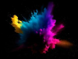 Abstract colored dust explosion on a black background. AI Generative photo