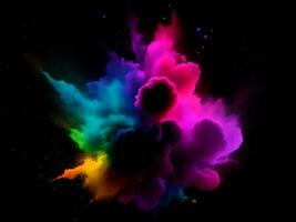 Abstract colored dust explosion on a black background. AI Generative photo