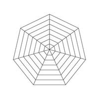 Heptagonal radar. Spider diagram template. Heptagon graph. Flat spider mesh. Diagram for statistic, analytic. Blank seven sided radar chart. Coaching tool. Vector graphic illustration.