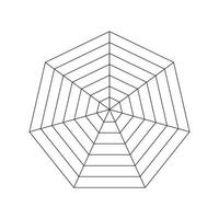 Heptagonal radar. Spider diagram template. Heptagon graph. Flat spider mesh. Diagram for statistic, analytic. Blank seven sided radar chart. Coaching tool. Vector graphic illustration.