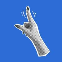 Halftone hand gesture with index finger. Collage graphic element. Vector illustration