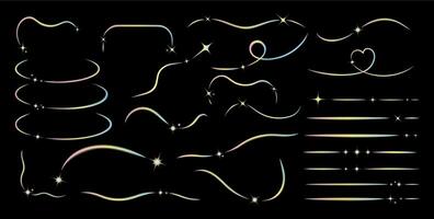 Trendy set of lines with stars with blur and gradient y2k. Vector illustration