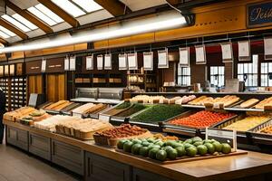 a man is standing in front of a grocery store. AI-Generated photo