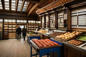 un grande Tienda con un montón de Fruta y vegetales. generado por ai foto