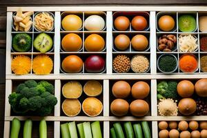 a box filled with different types of food. AI-Generated photo