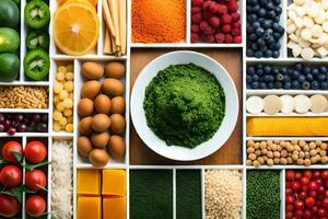 a variety of different foods are arranged in a bowl. AI-Generated photo