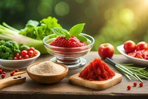 various ingredients including berries, vegetables and spices. AI-Generated photo