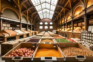 a large store with lots of food in it. AI-Generated photo