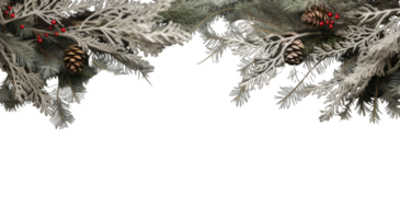frontera con abeto ramas y decoración adornos elementos en transparente antecedentes. realista 3d diseño. nuevo año fondo, ai generado png