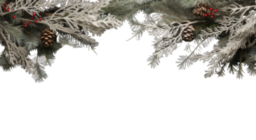 Border with fir branches and decoration ornaments elements on transparent background. Realistic 3d design. New Year background, AI generated png