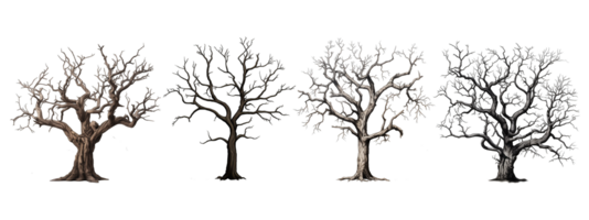 Scary Dead Tree for Halloween Project Decorations, Set dead trees isolated on transparent background, AI Generated png