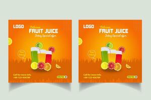 Special juice drink menu social media post template,  Perfect for social media post, Set of Orange Juice social media post templates,  Suitable for restaurant menu. vector