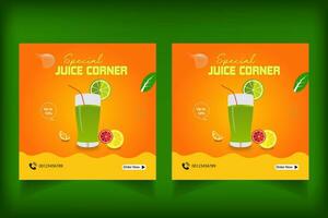 Special juice drink menu social media post template,  Perfect for social media post, Set of Orange Juice social media post templates,  Suitable for restaurant menu. vector