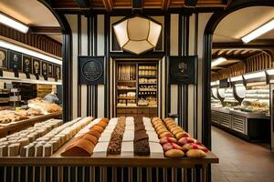 a bakery with many different types of breads and pastries. AI-Generated photo