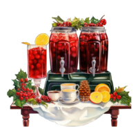 Kerstmis drinken station met bessen en citrus fruit voor feestelijk vakantie , ai generatief png