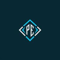 PE initial monogram logo with square style design vector