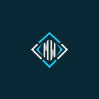 MW initial monogram logo with square style design vector
