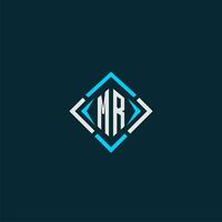 MR initial monogram logo with square style design vector