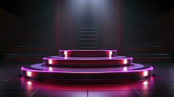 neon podium in bright psychedelic colors with backlighting. in y2k style. AI Generative photo