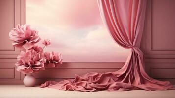 interior retro background in pink bright glamor style.AI Generative photo