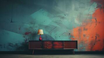interior design in bright vintage colors with retro elements and old walls.AI Generative photo