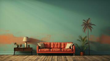 interior design in bright vintage colors with retro elements and old walls.AI Generative photo