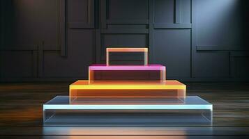 neon podium in bright psychedelic colors with backlighting. in y2k style. AI Generative photo