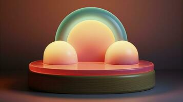 neon podium in bright psychedelic colors with backlighting. in y2k style. AI Generative photo