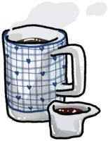 un taza de caliente negro café con jarabe ilustración. garabatear desayuno. mano dibujado alimentos menú tablero. png