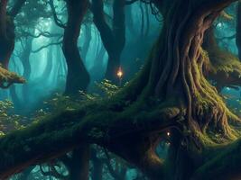 A mystical forest where each tree possesses unique magical properties photo