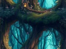 un místico bosque dónde cada árbol posee único mágico propiedades foto