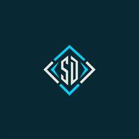 SD initial monogram logo with square style design vector
