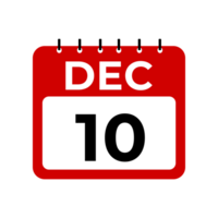 december 10 calendar reminder. 10 december daily calendar icon template. Calendar 10 december icon Design template png